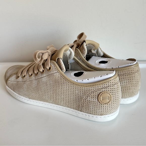 Camper Uno Perforated Suede Low Top Sneakers - Beige Tan, Size 38 - Picture 11 of 17